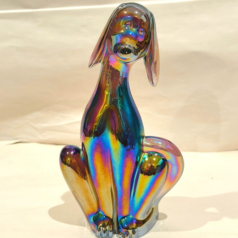 Mosser Glass Carnival Viking Mold Dog Figurine Iridescent Amethyst Heavy Glass